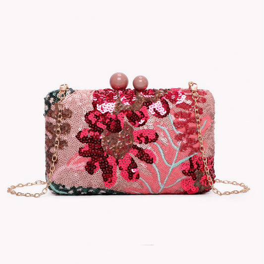 Rectangular clutch with sequins - Light pink