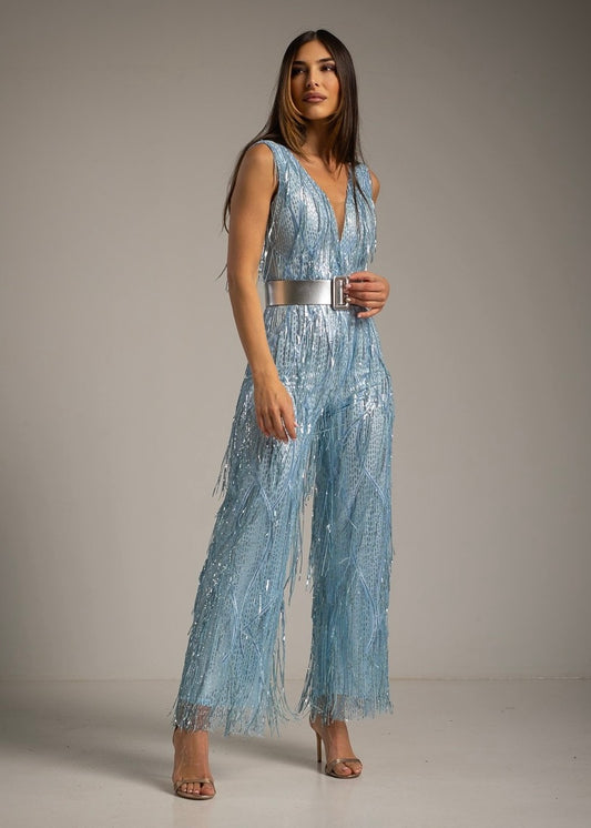 Blue jumpsuit with shine