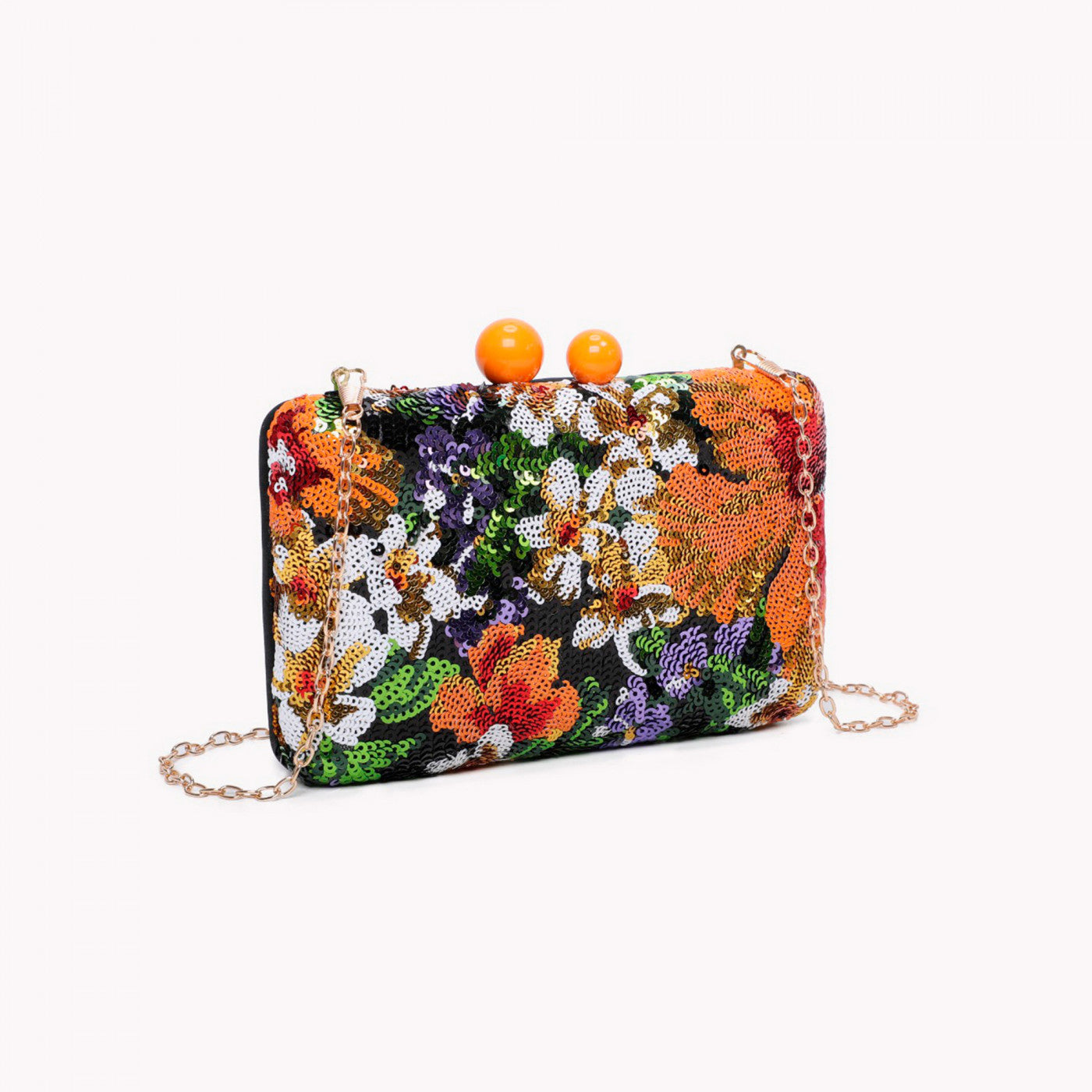 Clutch retangular com lantejoulas - Laranja