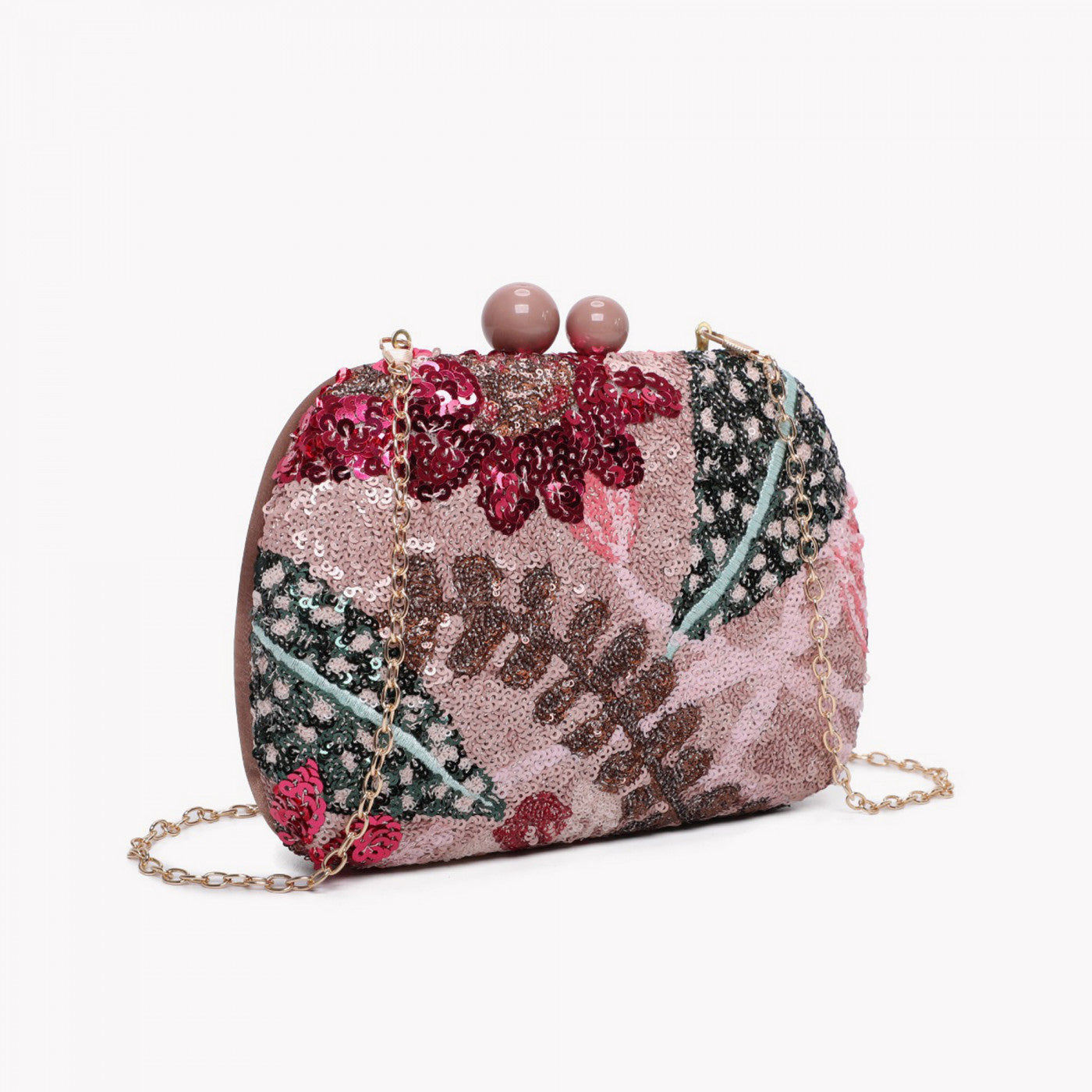 Clutch oval com lantejoulas - Rosa