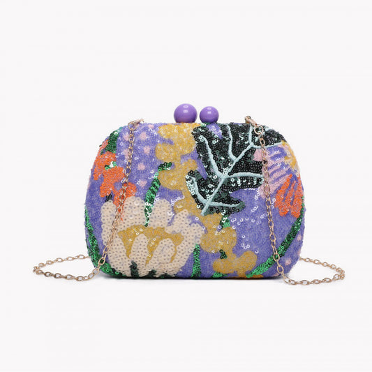 Pochette ovale à paillettes - Lilas